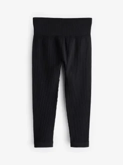 Zwart - Naadloze geribbelde leggings met hoge taille (3-16jaar)