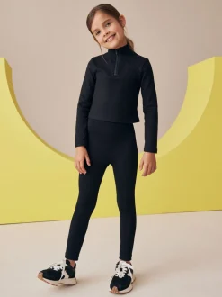 Zwart - Naadloze geribbelde leggings met hoge taille (3-16jaar)