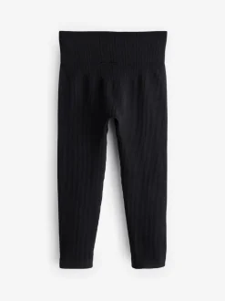 Zwart - Naadloze geribbelde leggings met hoge taille (3-16jaar)