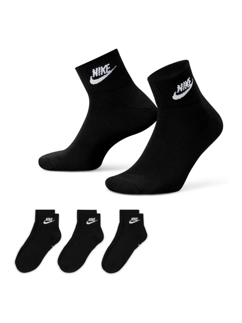 Zwart - Nike Everyday Essential Ankle 100% Cotton Socks 3 Pack