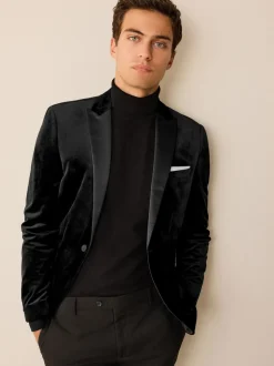 Zwart - Normale Pasvorm - Fluwelen blazer
