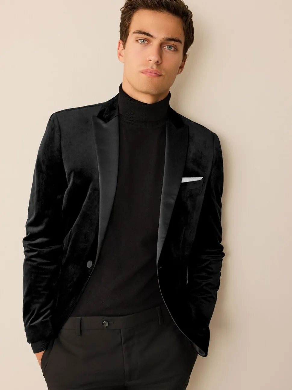 Zwart - Normale Pasvorm - Fluwelen blazer