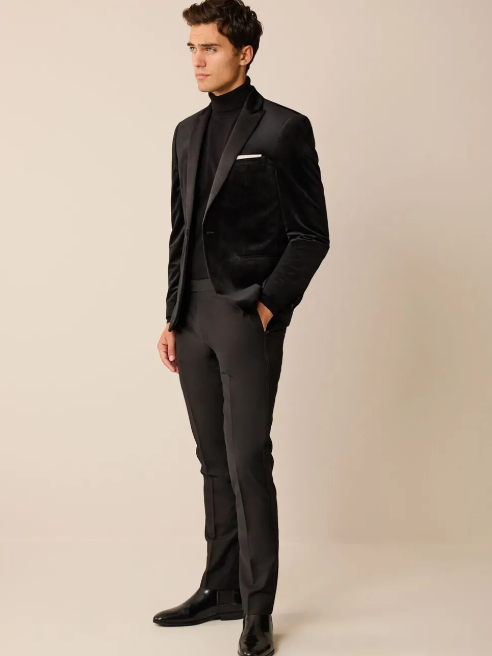 Zwart - Normale Pasvorm - Fluwelen blazer