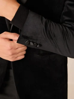 Zwart - Normale Pasvorm - Fluwelen blazer