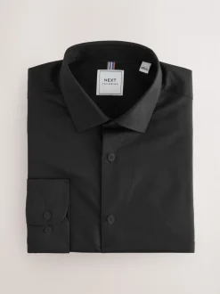 Zwart - Normale Pasvorm - Onderhoudsvriendelijk, getextureerd, slim fit overhemd met enkele manchet