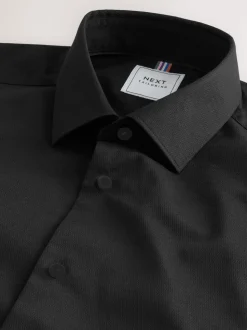 Zwart - Normale Pasvorm - Onderhoudsvriendelijk, getextureerd, slim fit overhemd met enkele manchet