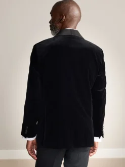 Zwart - Normale Pasvorm - Signature Pontoglio Italiaanse fluwelen blazer met sjaalkraag