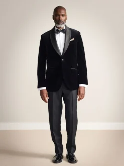 Zwart - Normale Pasvorm - Signature Pontoglio Italiaanse fluwelen blazer met sjaalkraag
