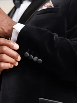 Zwart - Normale Pasvorm - Signature Pontoglio Italiaanse fluwelen blazer met sjaalkraag