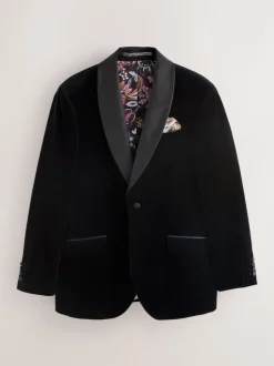 Zwart - Normale Pasvorm - Signature Pontoglio Italiaanse fluwelen blazer met sjaalkraag