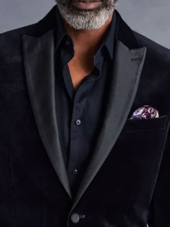 Zwart - Normale Pasvorm - Signature Pontoglio Italiaanse fluwelen blazer