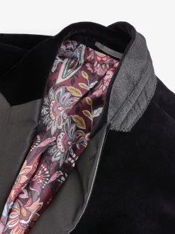 Zwart - Normale Pasvorm - Signature Pontoglio Italiaanse fluwelen blazer