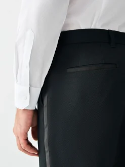 Zwart - Normale Pasvorm - Smokingpantalon met biesdetail en textuur