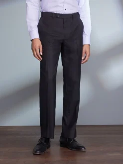 Zwart - Normale Pasvorm - Signature - 100% Wollen broek met Motion Flex-tailleband