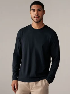 Zwart - Normale Pasvorm - T-shirt met lange mouwen en ronde hals