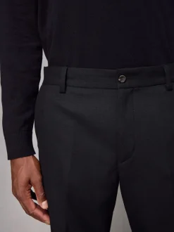 Zwart - Normale pasvorm chique broek met wol