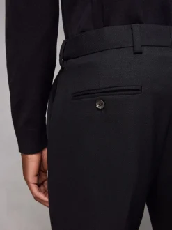 Zwart - Normale pasvorm chique broek met wol