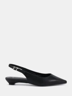 Zwart - Novo Clover Point Toe Low Heel Slingback Shoes