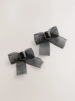 Zwart - Organza Bow Stud Earrings