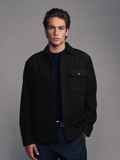 Zwart - Overshirt met twee zakken en wol