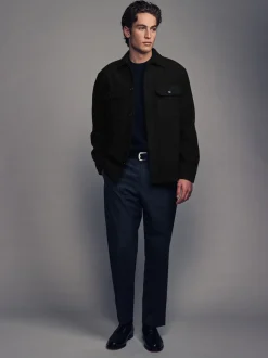 Zwart - Overshirt met twee zakken en wol