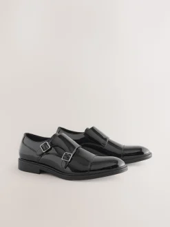 Zwart - Patent Toecap Double Monk Shoes