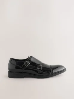 Zwart - Patent Toecap Double Monk Shoes
