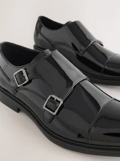 Zwart - Patent Toecap Double Monk Shoes