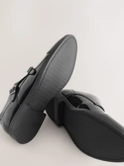 Zwart - Patent Toecap Double Monk Shoes