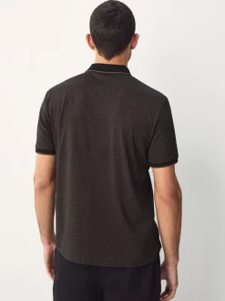 Zwart - Pattern Quarter Zip Polo Shirt