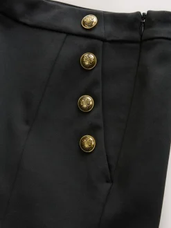 Zwart - Ponte Broek met Wijde pijpen en goudkleurige knoopdetails