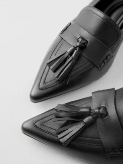 Zwart - Premium Leather With Motionflex Point Toe Tassel Heels Loafers
