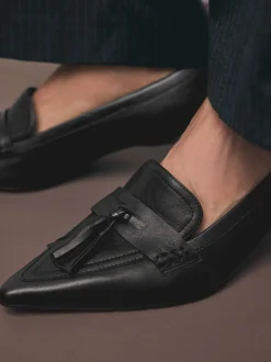 Zwart - Premium Leather With Motionflex Point Toe Tassel Heels Loafers