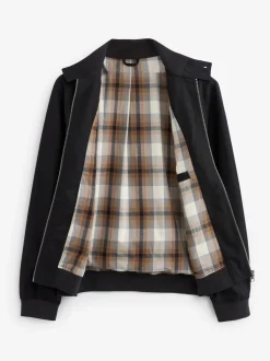 Zwart - Regenbestendig Harrington jack met geruite voering