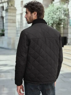 Zwart - Regenbestendige corduroy colbert met schuine doorgestikte ruit