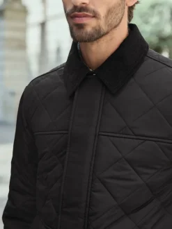 Zwart - Regenbestendige corduroy colbert met schuine doorgestikte ruit