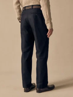 Zwart - Regular fit linnen-katoenmix broek met ceintuur