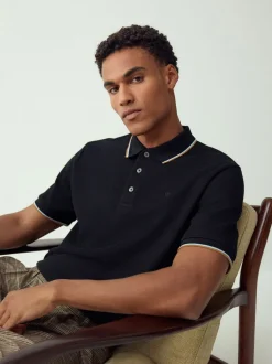 Zwart - Regular fit poloshirt met korte mouwen en contrasterende randen