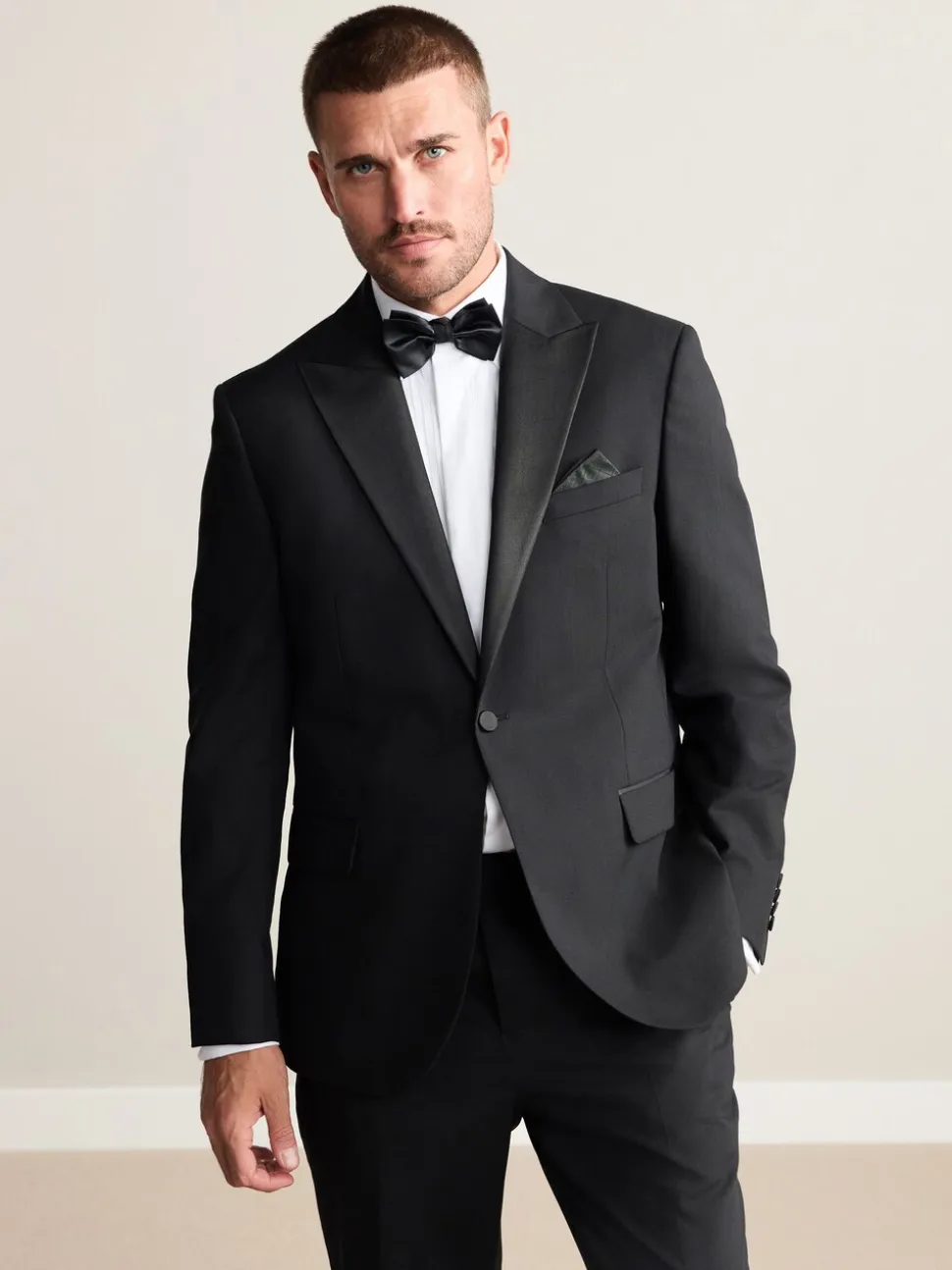 Zwart - Regular Fit Signature Nova Fides 100% Italian Wool Tuxedo Suit Jacket