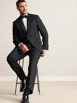 Zwart - Regular Fit Signature Nova Fides 100% Italian Wool Tuxedo Suit Jacket