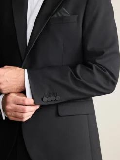 Zwart - Regular Fit Signature Nova Fides 100% Italian Wool Tuxedo Suit Jacket