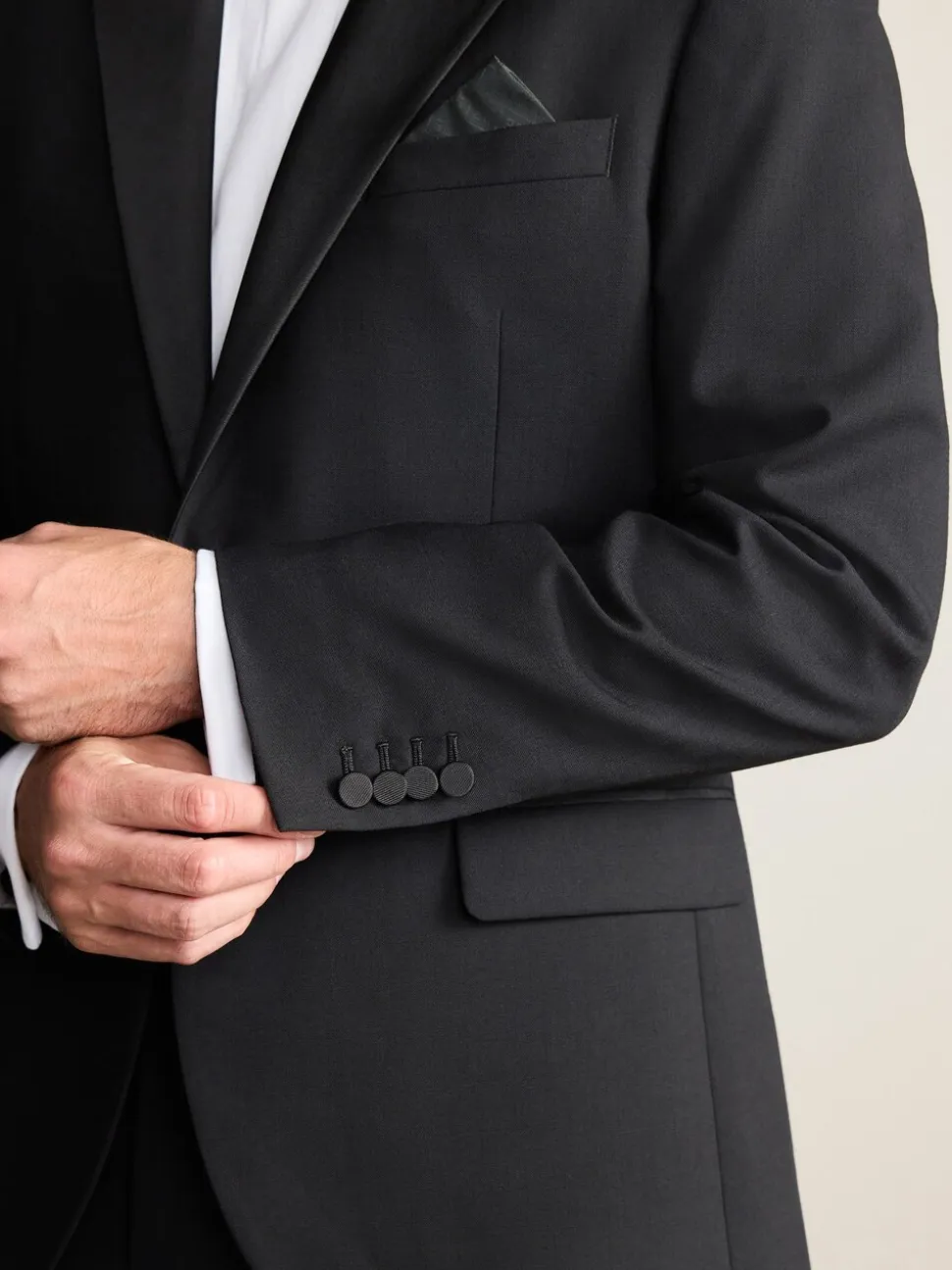 Zwart - Regular Fit Signature Nova Fides 100% Italian Wool Tuxedo Suit Jacket