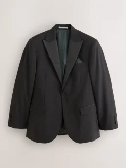 Zwart - Regular Fit Signature Nova Fides 100% Italian Wool Tuxedo Suit Jacket