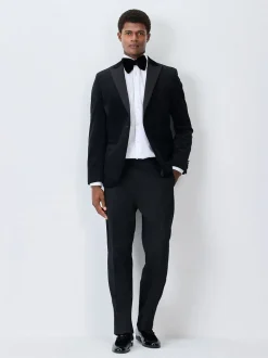 Zwart - Regular Fit Smart Tuxedo Trousers With Velvet Side Tape Detail