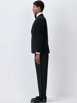 Zwart - Regular Fit Smart Tuxedo Trousers With Velvet Side Tape Detail
