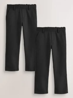 Zwart - Reguliere schoolbroeken met elastische taille en rechte pijpen, 2 stuks (3-17jaar)