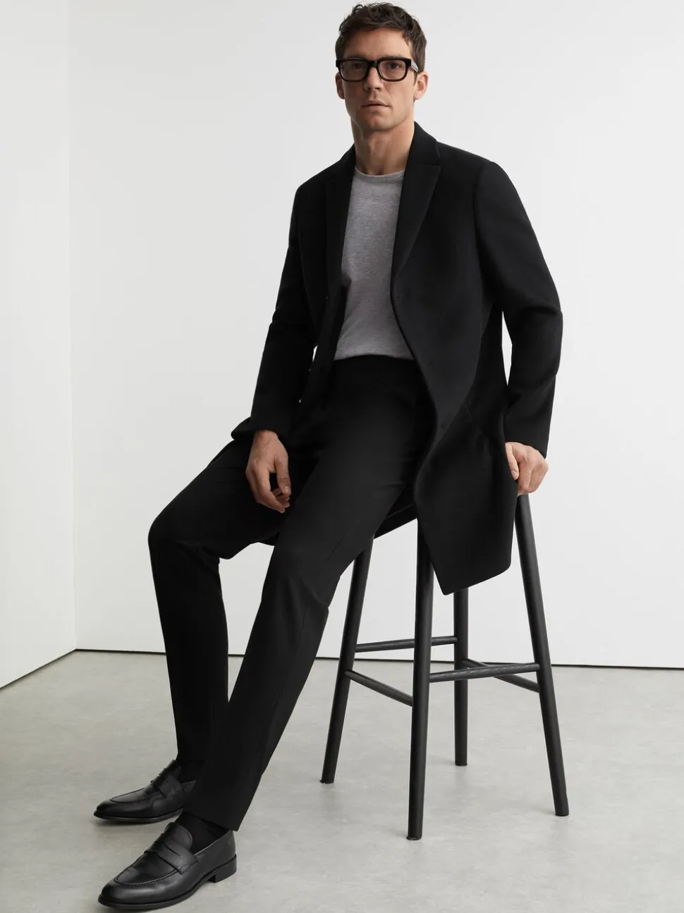 Zwart - Reiss Found stretchy slim fit broeken met trekkoord