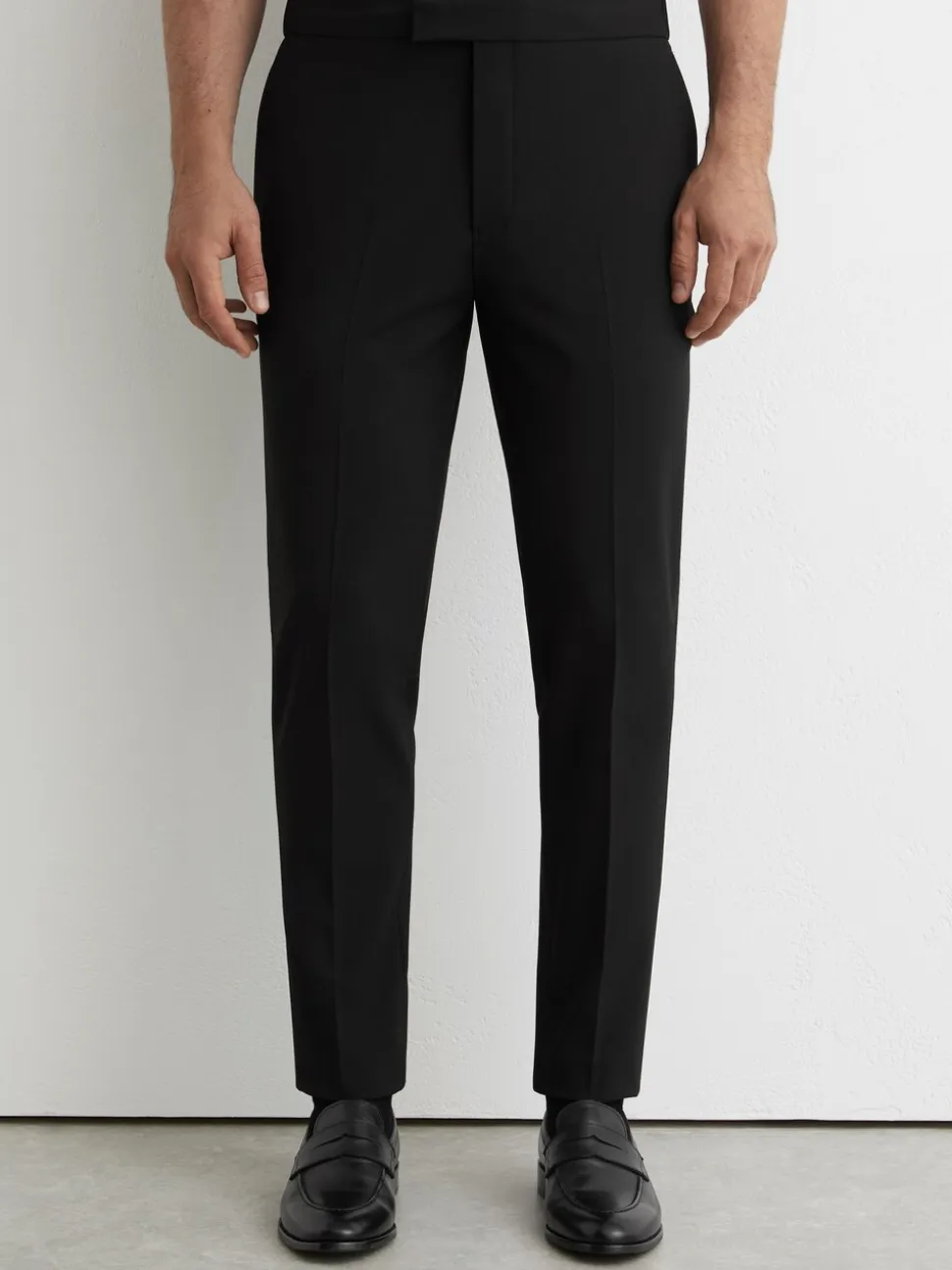Zwart - Reiss Found stretchy slim fit broeken met trekkoord