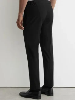 Zwart - Reiss Found stretchy slim fit broeken met trekkoord