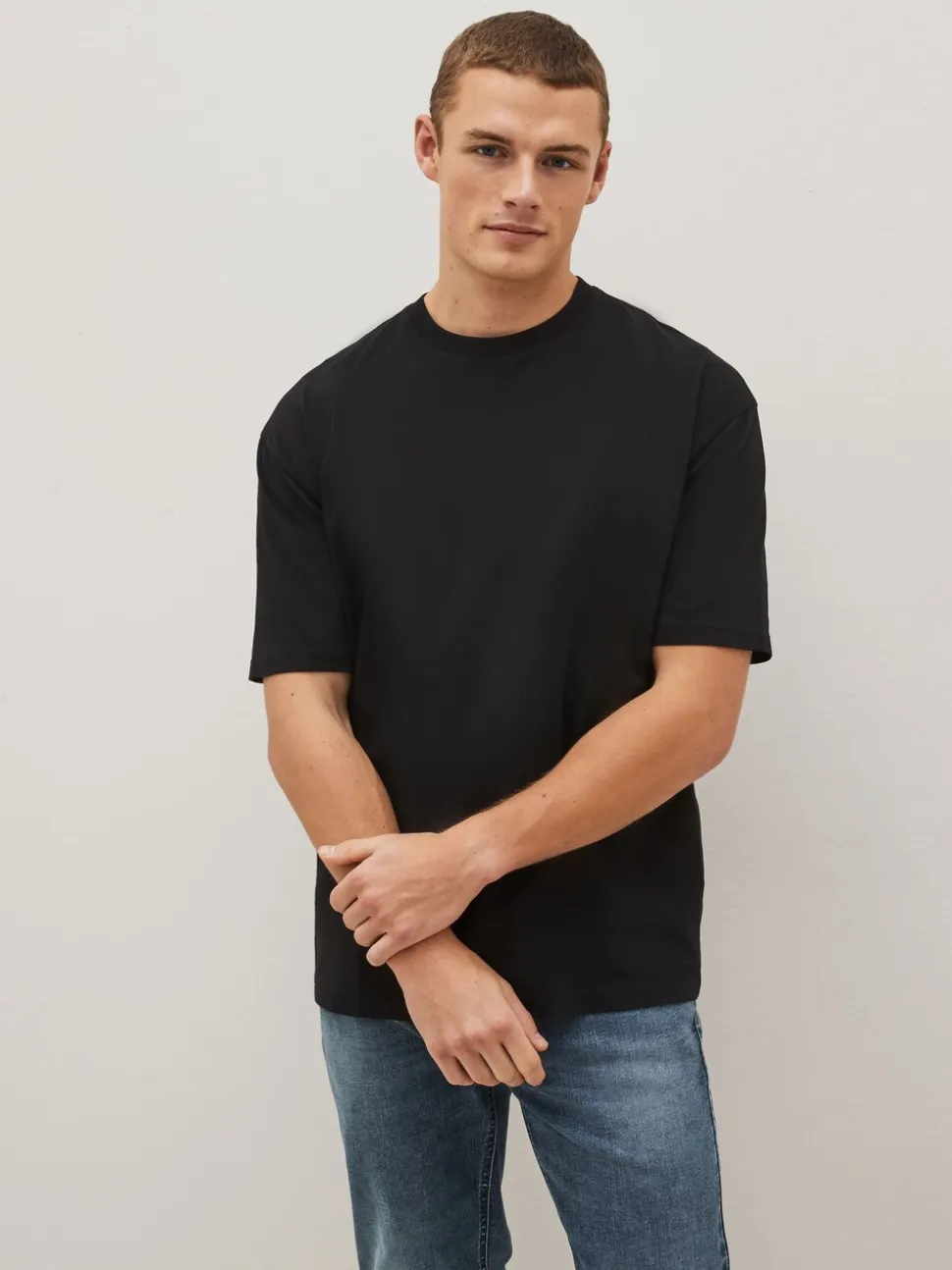 Zwart - Relaxed fit - Essentieel katoenen T-shirt met ronde hals